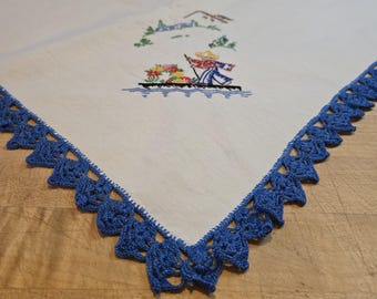 Vintage Crochet & Embroidered Tablecloth