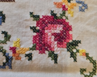Vintage Cross Stitch & Crochet Tablecloth