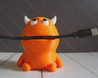 Orange Monster Cable Holder Desk Tidy | USB SD Card Storage Organiser | Fun Quirky Gift for Gamers Teachers