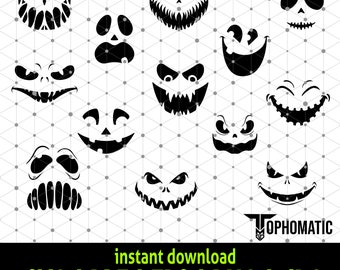 Pumpkin Faces SVG Bundle - 13 Halloween Jack O' Lantern Designs, Craft Cut Files for Cricut & Silhouette, Instant Download, Multi-Format