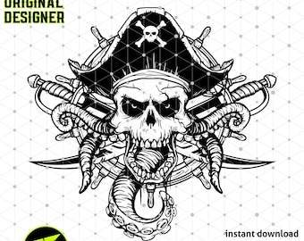 Pirate Kraken Skull SVG, Pirates Life PNG, Pirate Skeleton