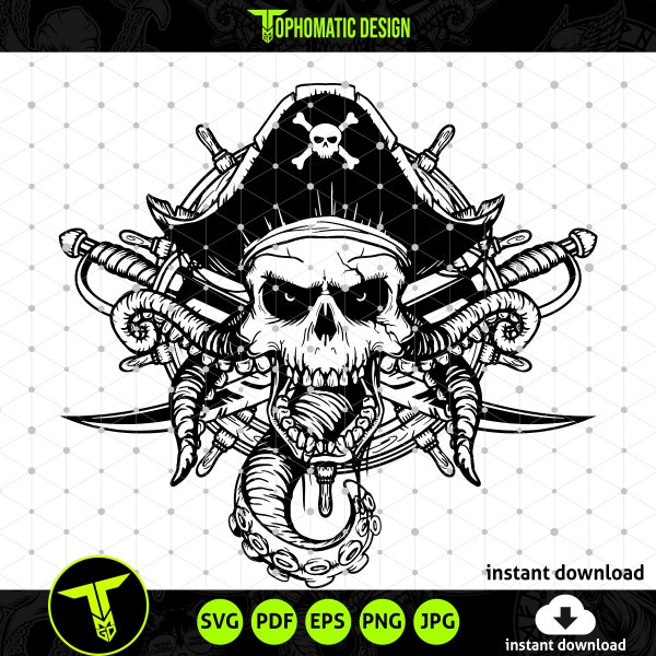 Pirate Kraken Skull SVG, Pirates Life PNG, Pirate Skeleton