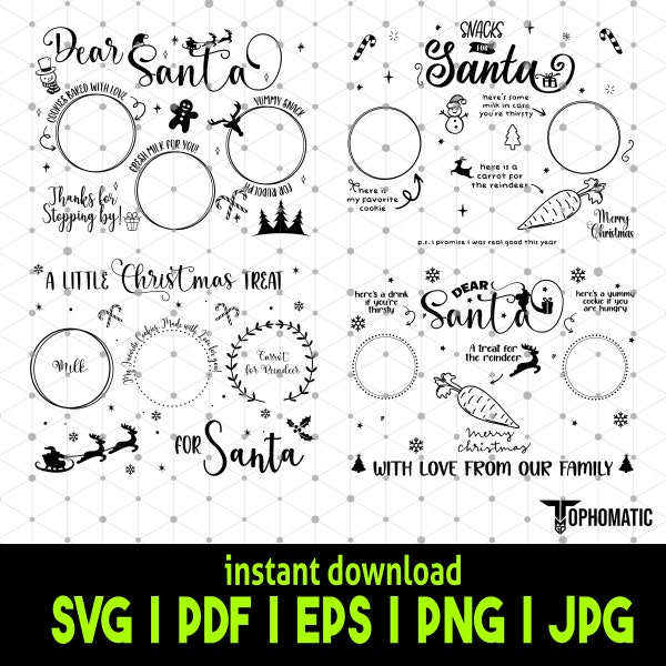 Dear Santa Tray SVG Bundle, Christmas SVG, Santa Tray SVG, Santa Plate svg, Santa Milk Cookies svg, Cookies for Santa svg, Cricut Files