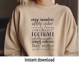 Autumn Things I Love List Design: Cozy Sweaters, Pumpkin Everything, apple cider, chilly nights and More!  fall list svg