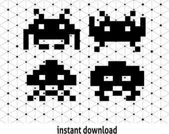 Space Invaders SVG, Retro Atari 8-bit (Digital Download)