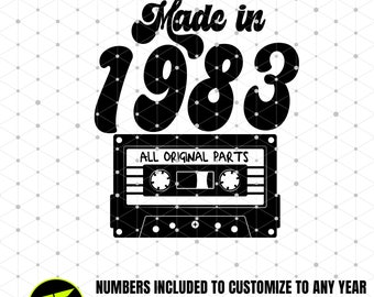 Retro 1983 Birthday SVG Design: Customizable Cassette Tape (Digital Download)
