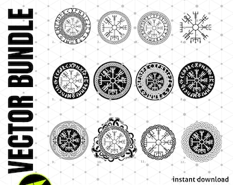 Vegvisir Viking Compass SVG Bundle Set - Full Collection of Norse and Scandinavian Vegvisir Compass symbols for your viking design project