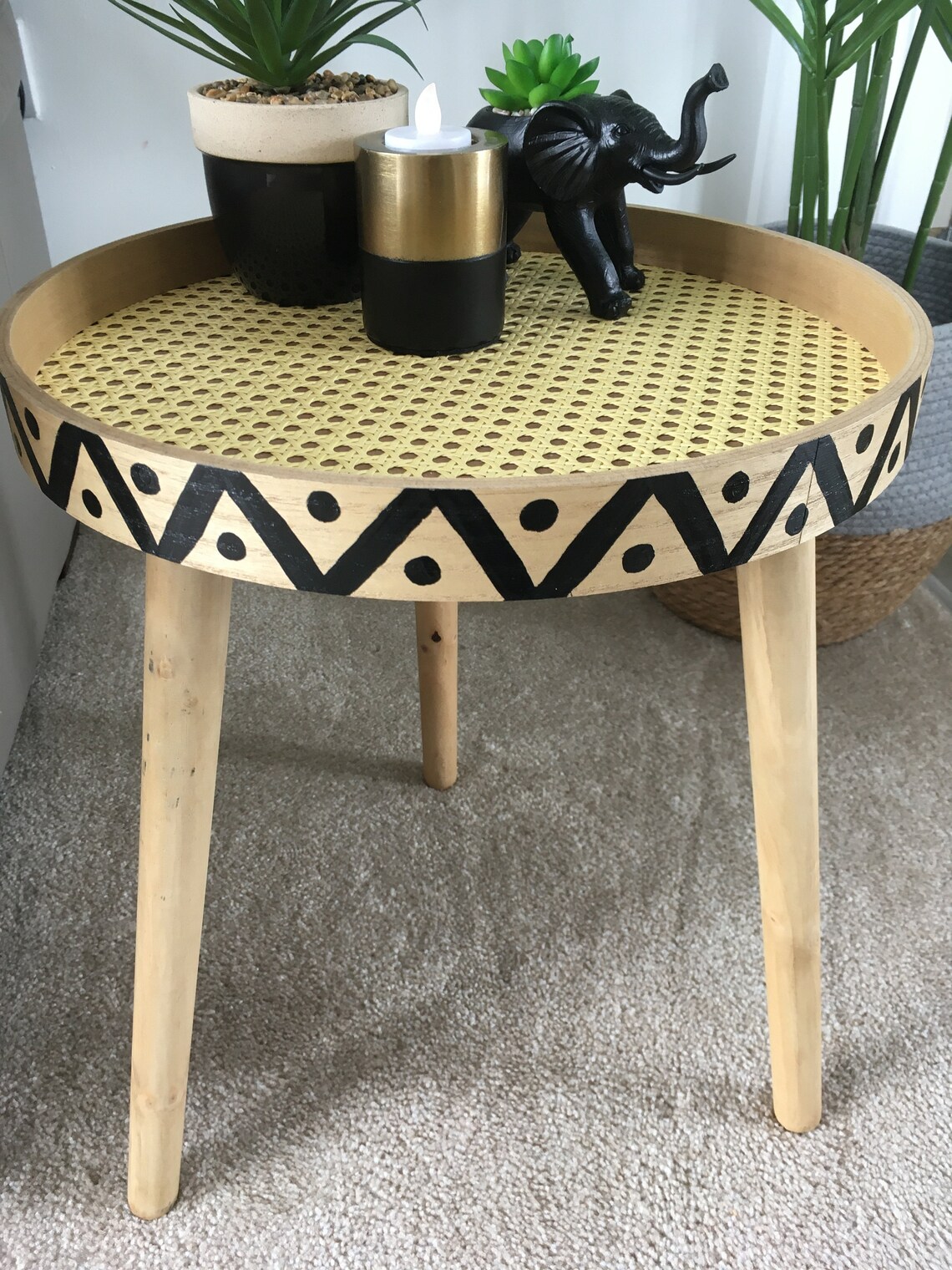 Boho Rattan Cane Side Table / Coffee Table / Bedside Table Etsy
