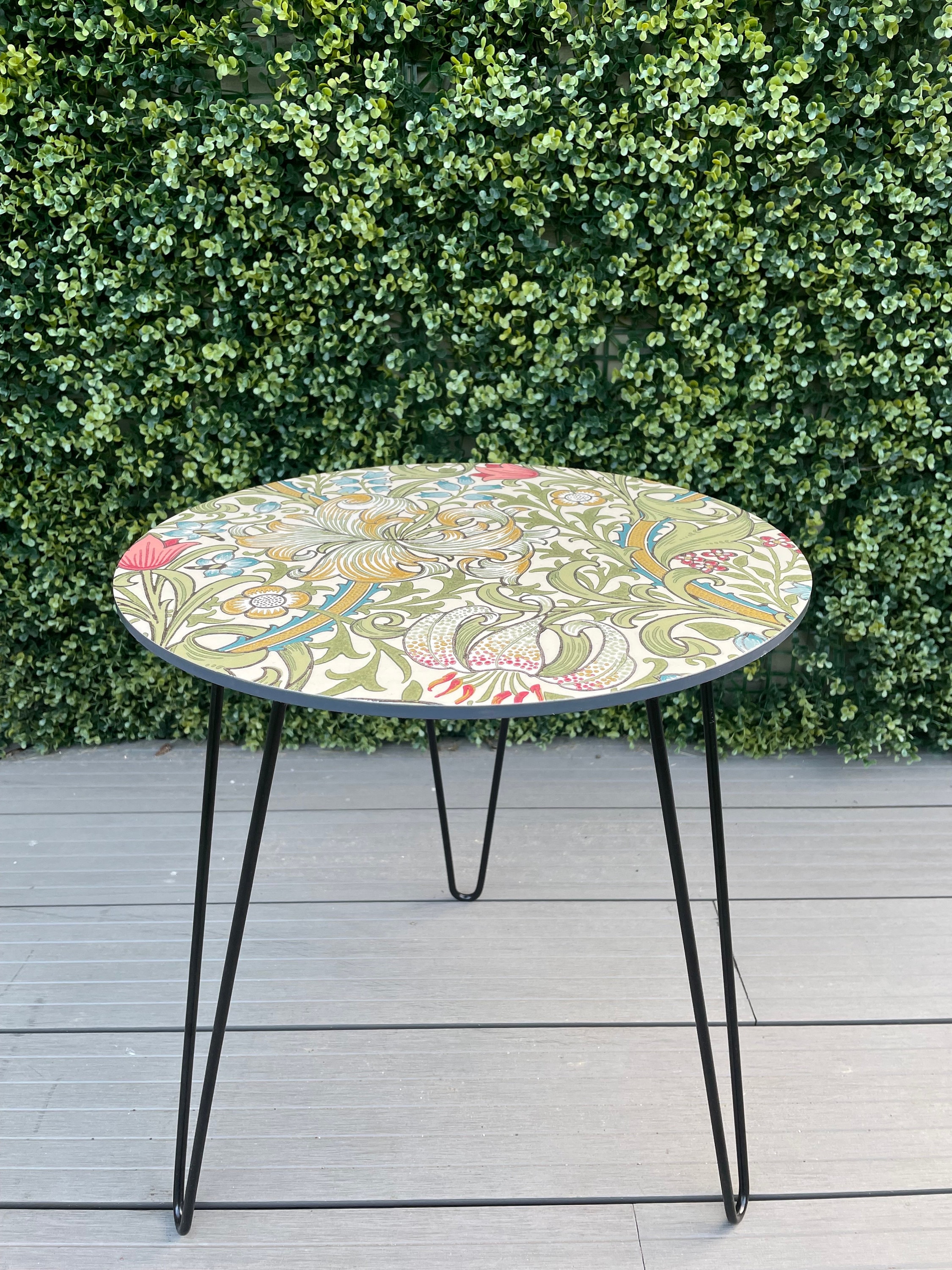 Golden Lily William Morris Side Table / Coffee table / Bedside table / Occasional Table. Handmade. Unique.
