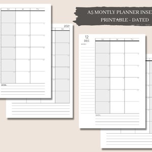 2021 A5 Monthly Planner Insert (Dated)