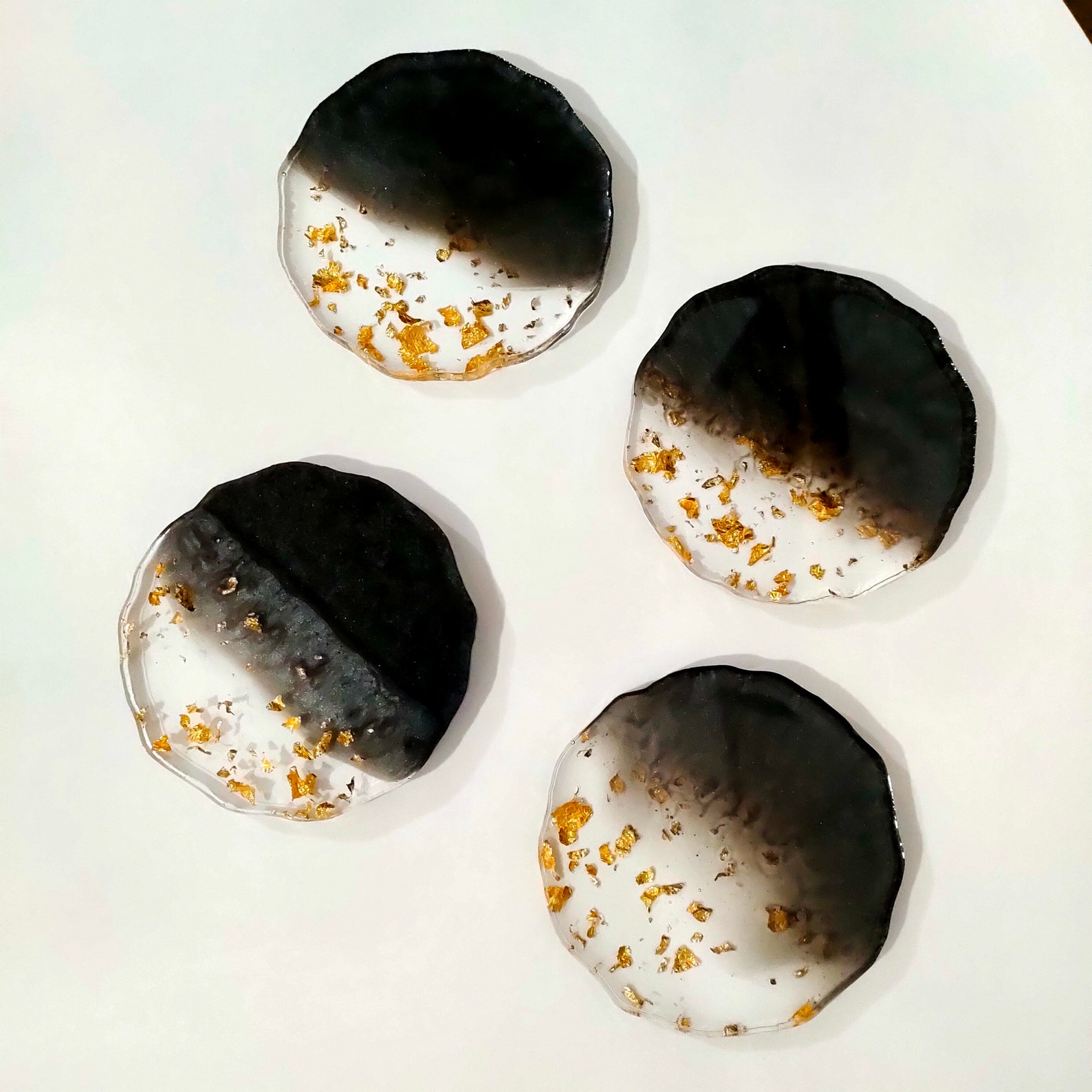 Resin Coaster Black Gold Leaf Set of 4 Coasters Etsy
