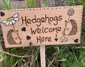 Hedgehog Garden Sign Solid Wood