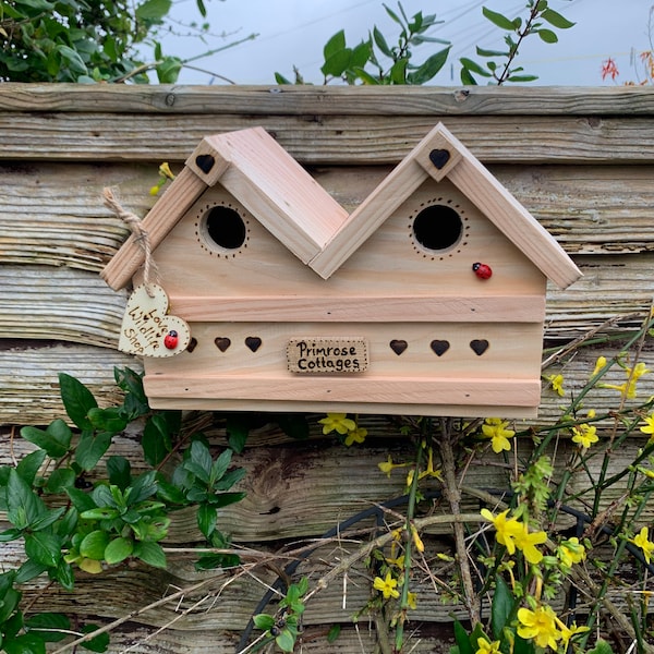 Double Personalised Birdhouse  Nest Box for Small Garden Birds