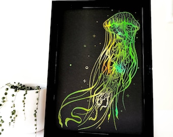 Jellyfish ~ Foil Print | Wall Art | Gift | Home Decor | Marine Life Wall Print | Sea Creature Print | Real Gold Foil