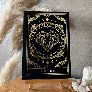 Signe du zodiaque Bélier - Impression métallisée | Art mural | Décoration d'intérieur | Cadeau pour un ami | Feuille d'or véritable | Astrologie | Horoscope