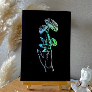 Trippy Mushroom - Psychedelic Mushroom Print | Gold Foil | Wall Art | Trippy Home Decor | Gift | Witch Hands | Magic Mushroom Print | Groovy