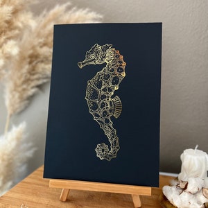 Seahorse Wall Decor, Gold Foil Print, Sea Horse Artwork, Nautical Beach Home Decorations, Decorative Coastal Wall Art Decoration