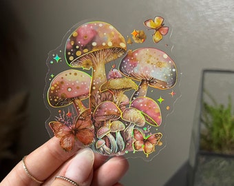 Magic Forest Mushroom Stickers | Enchanted Forest Stickers | Cottage Core | Choose Your Design | Large | Holographic, Pink Aesthetic, Gift