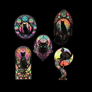 10 lots de 5 stickers chat noir | Chat gothique | Sticker décoratif | Fournitures pour journaux | Scrapbooking | Magie noire | Stickers pour ordinateur portable | Sorcière