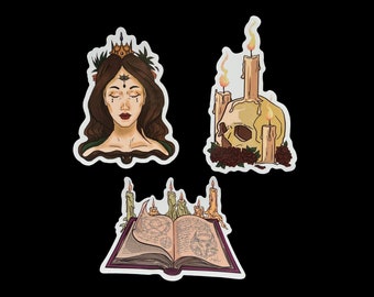 Witchy Stickers | Black Magic | Witchcraft | Gothic | Black & White | Spirits | Potion | Moon | Skull | Dark | Candle Stickers | Sticker Set