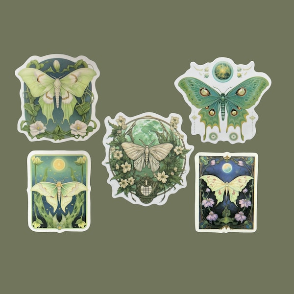 Moth Sticker Set | Green Moth | Luna Moth Sticker | Celestial Moth | Moth Sticker Bundle | Colourful Moth Stickers | Gift for Moth Lovers