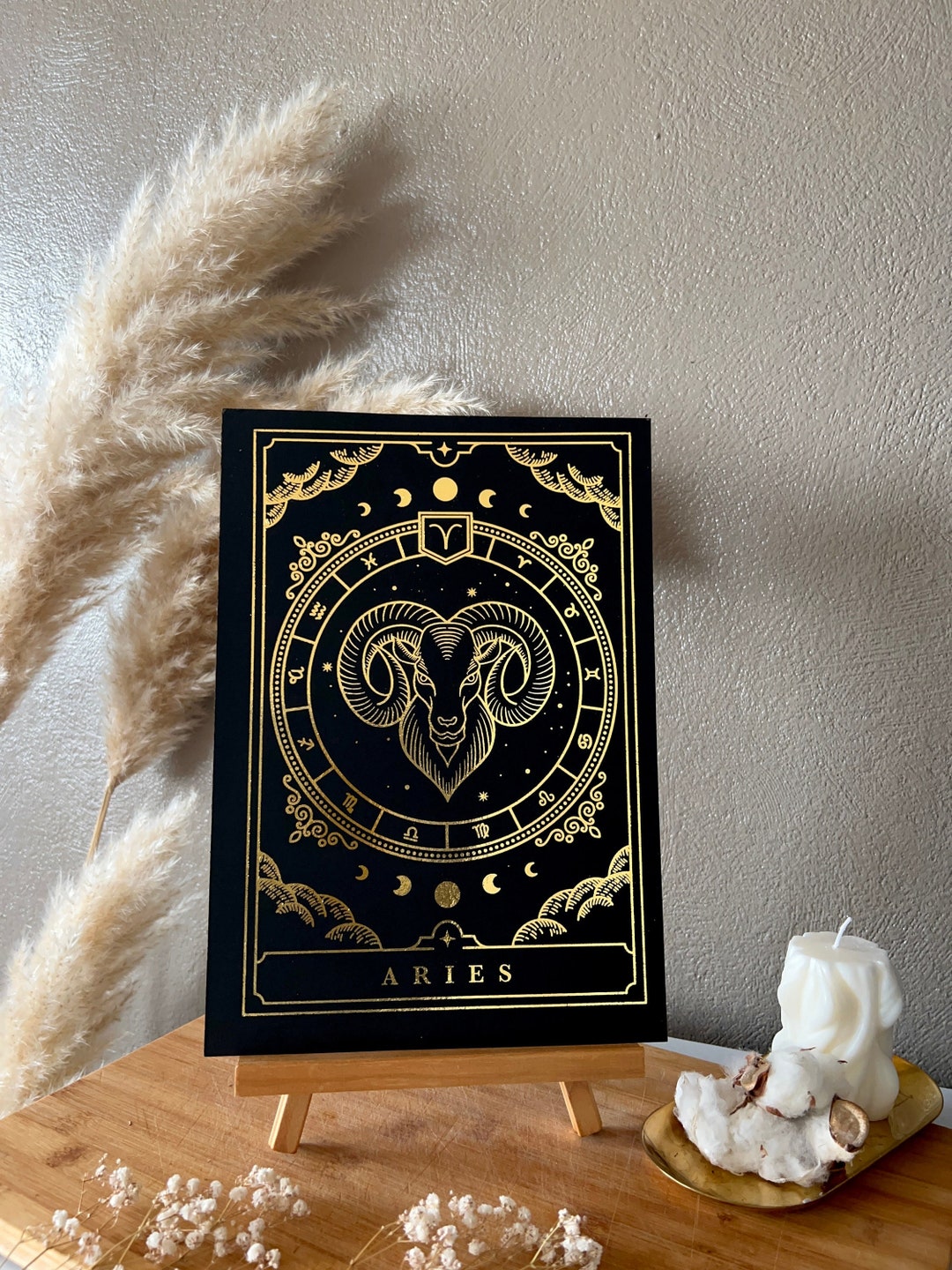 Aries Zodiac Sign Foil Print Wall Art Home Decor Gift for Friend Real