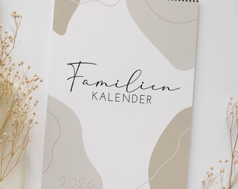 Familienkalender 2026 beige Skandi Line-Art Muster DIN A4