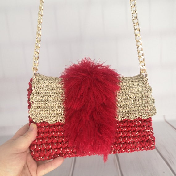 Red Crochet Clutch Red Fluffy Knit Bag Silvey Crochet Evening Clutch Women Boho Clutch Gift for Valentina s Day Etsy