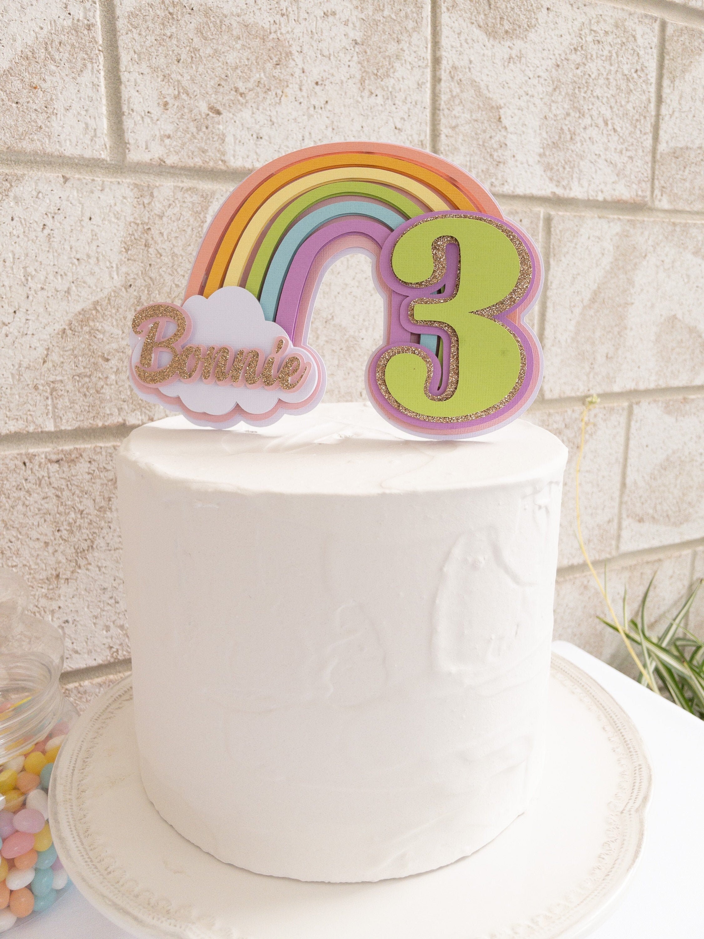 3D Rainbow Cake Topper Personalised Cake Topper Kids Etsy