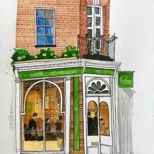 Euphorium Café London Print – Watercolor Bakery Wall Art, British Patisserie Decor
