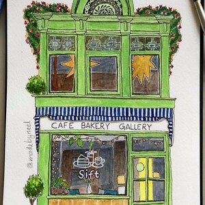 Sift Bakery UK Watercolor – Cozy Café Art Print, British Bakery Wall Decor