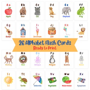 Druckbare Alphabet-Karten, Montessori-Pädagogik, digitaler Download Vorschul- & Klassenzimmer-Dekor, Lernkarten für Kleinkinder