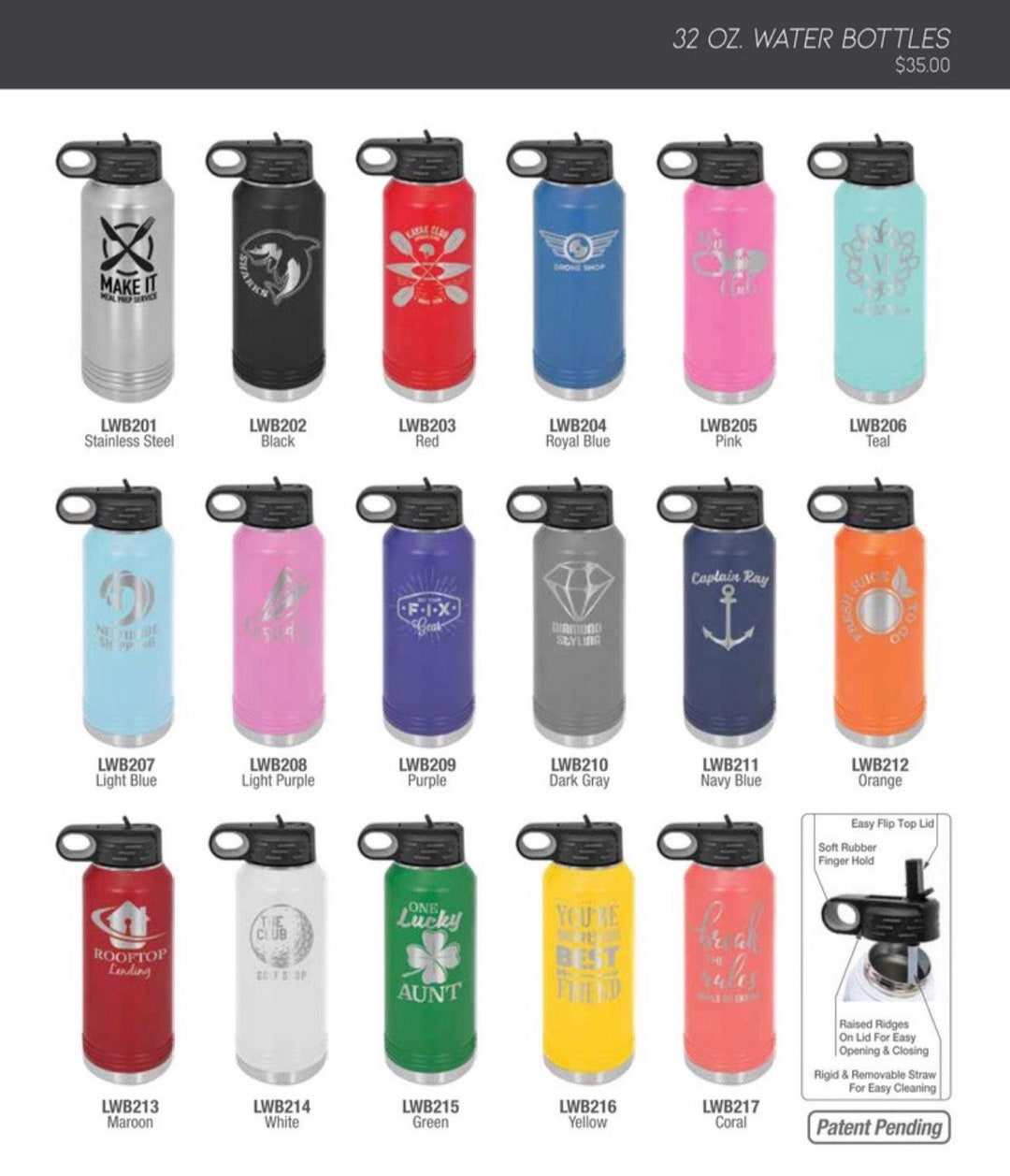 40oz Water Bottle Engraving One Side Included. Insulated. Keeps Drinks