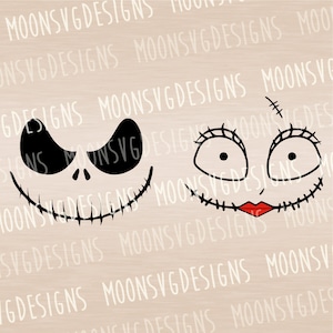 Jack and sally faces SVG, Halloween SVG, Kids SVG, Iron on file, Cut file for personal and commercial use.
