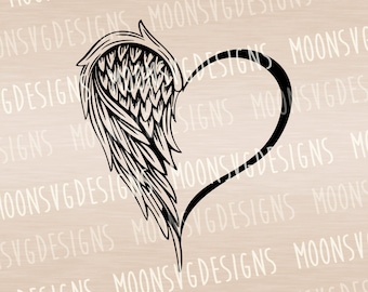 Memorial half heart half wing SVG, Memorial SVG, Iron on svg, Cut file for personal and commercial use