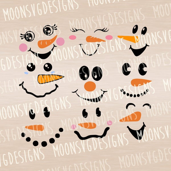 Snowmen faces bundle SVG, Christmas SVG, Snowman svg, iron on SVG, cut files for personal and commercial