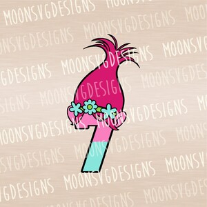 Mohnblume 7. Geburtstag SVG, süßes Geburtstag SVG, Troll Geburtstag SVG, Aufbügeln, schneiden Datei für den persönlichen und kommerziellen Gebrauch