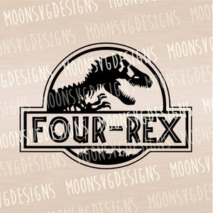 Vier rex SVG, dinosaurus SVG, 4e verjaardag SVG, feestvarken SVG, opstrijkbare SVG, cut-bestand voor persoonlijk en commercieel gebruik.