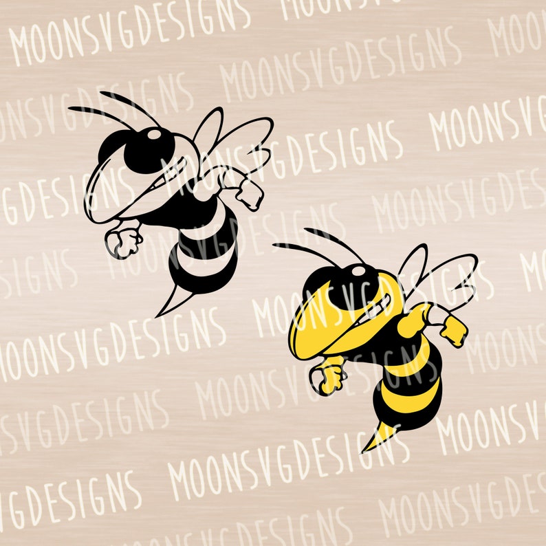 May include: Two cartoon bumblebees with black and yellow stripes. One bee is black with white stripes and the other is yellow with black stripes. Both bees have angry expressions and are facing forward.