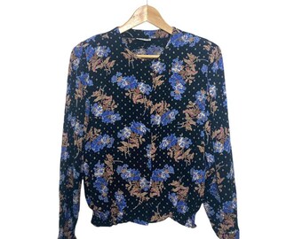 Vintage Dianna Bentalls Womens Long Sleeve Retro Flowery Blouse Size M