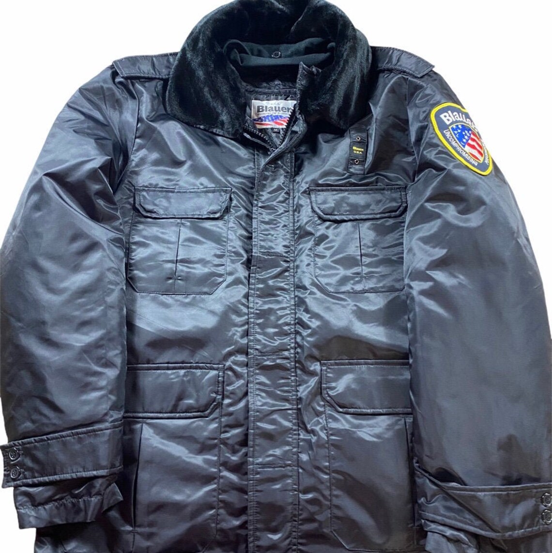 Blauer Black Police USA Jacket with Fur Collar Etsy