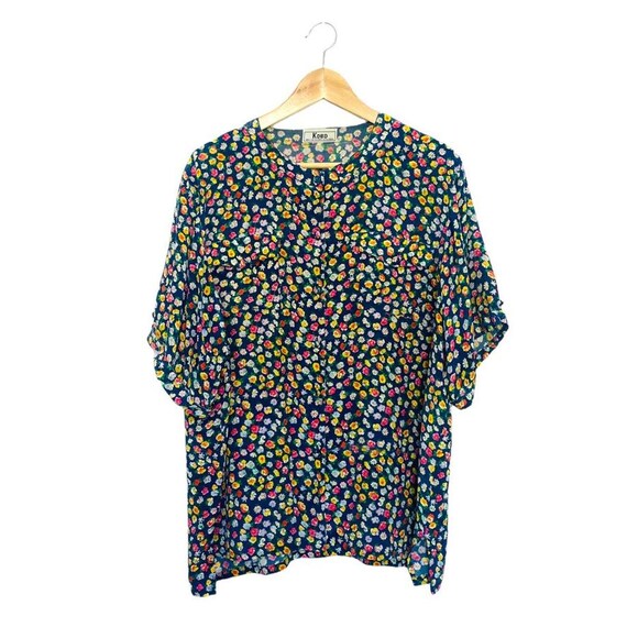 Vintage Retro Women 100% Seta Flowery Button Up S… - image 1