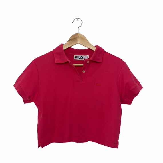 Pink Fila Crop Top Embroidered Polo 