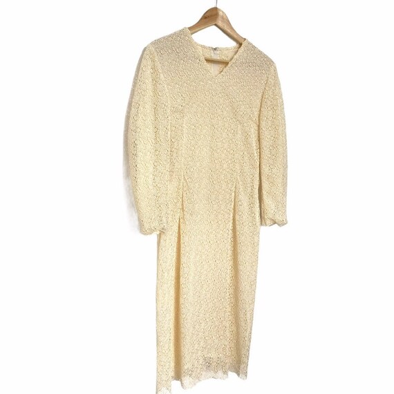 Vintage Lace Heavy Beaded Cream 70s Dress - Weddi… - image 3