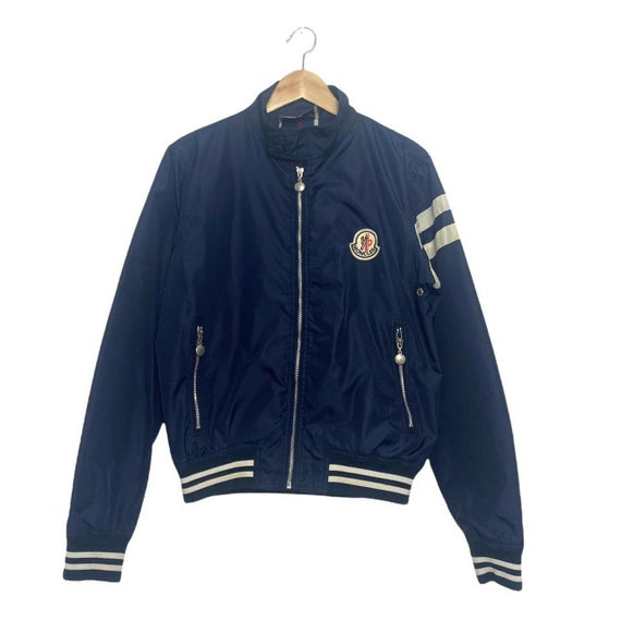 Vintage Mens White Navy Long Sleeve Zip up Bomber Jacket Size S