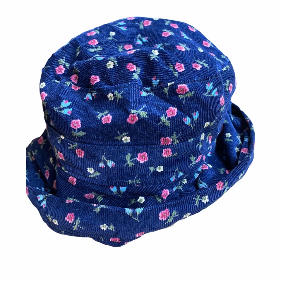 90s Corduroy Flowery Bucket Hat - Etsy UK
