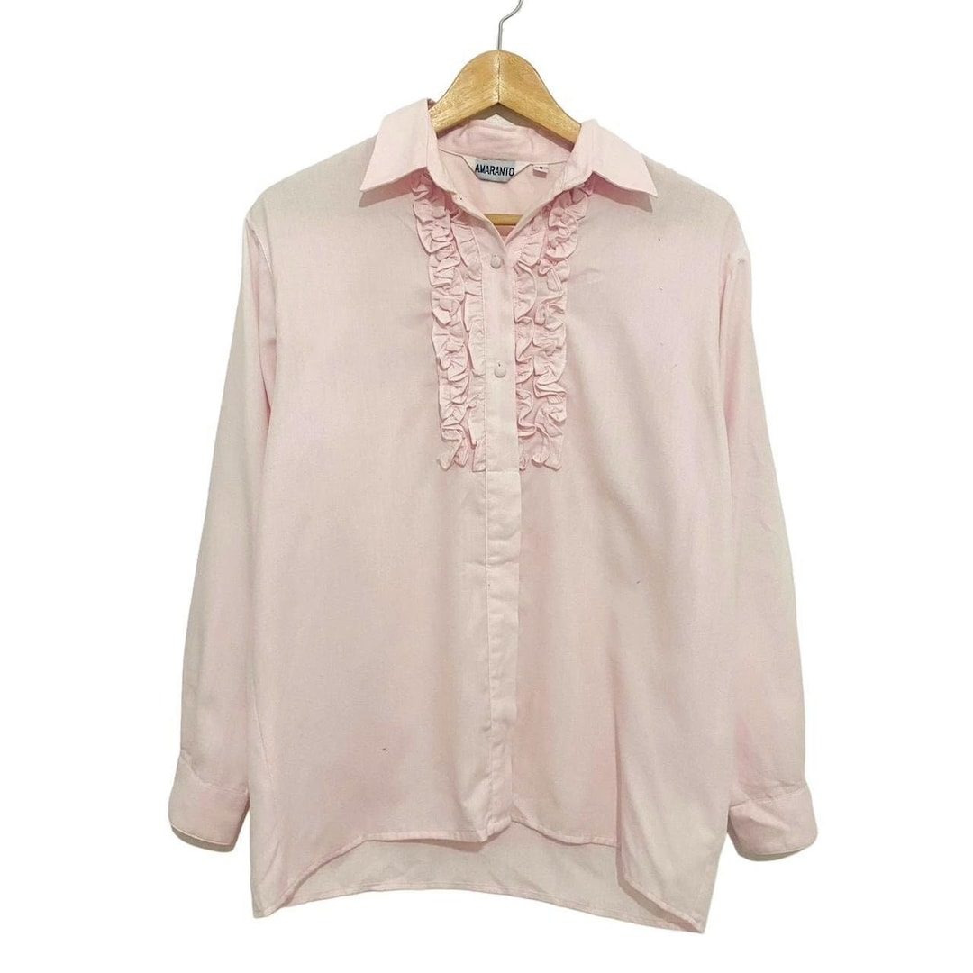 Vintage Retro Amaranto Italian Baby Pink Shirt With Ruffles Prom Style ...