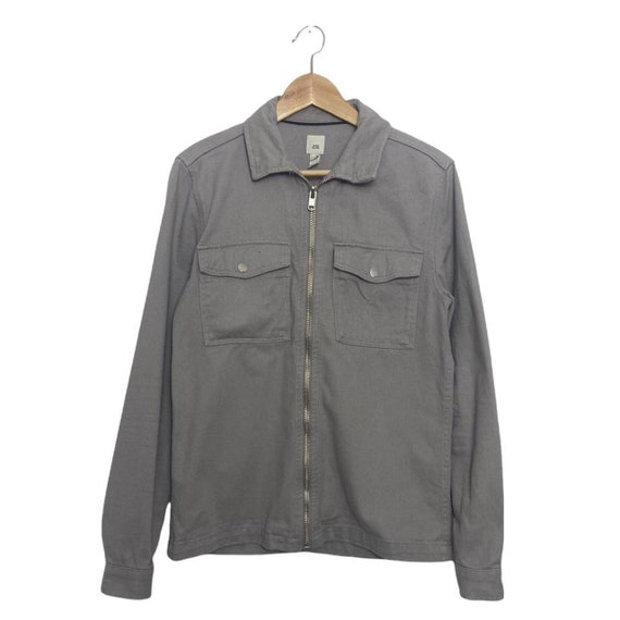 Vintage Mens River Island Grey Long Sleeve Collared Zip up Shacket