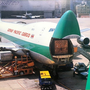 Cathay Pacific Cargo Boeing B747Freighter Poster on the ground in Hong Kong Kai Tak Airport 1980’s