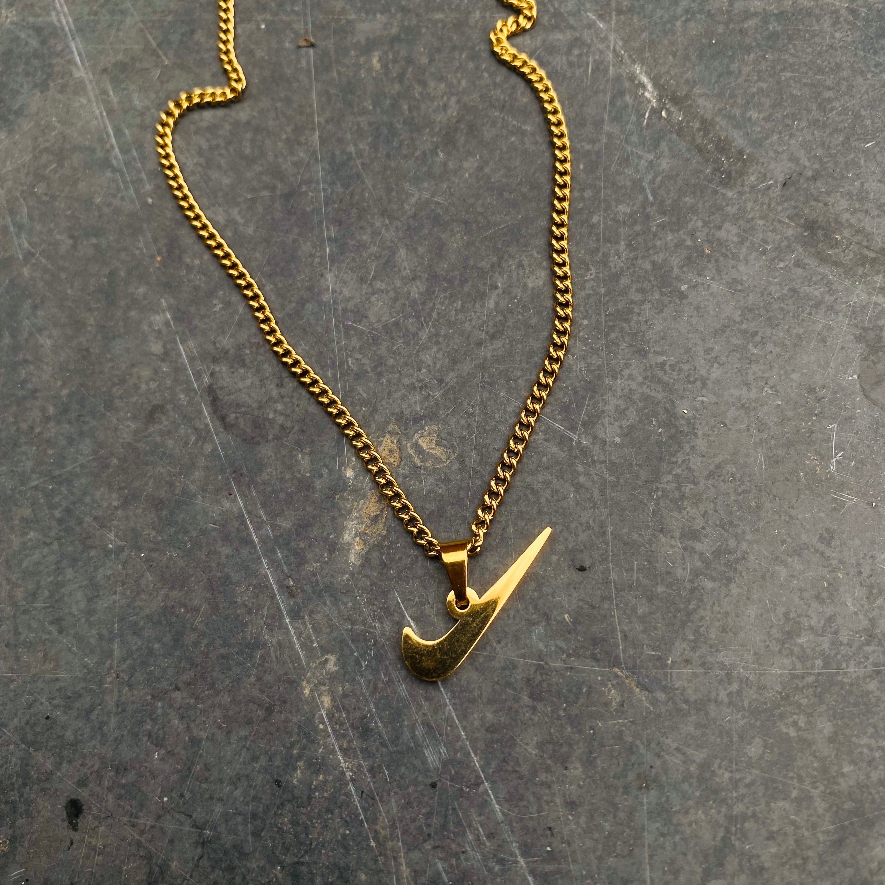 Gold Nike Necklace Swoosh Logo Necklace Chain Pendant Etsy